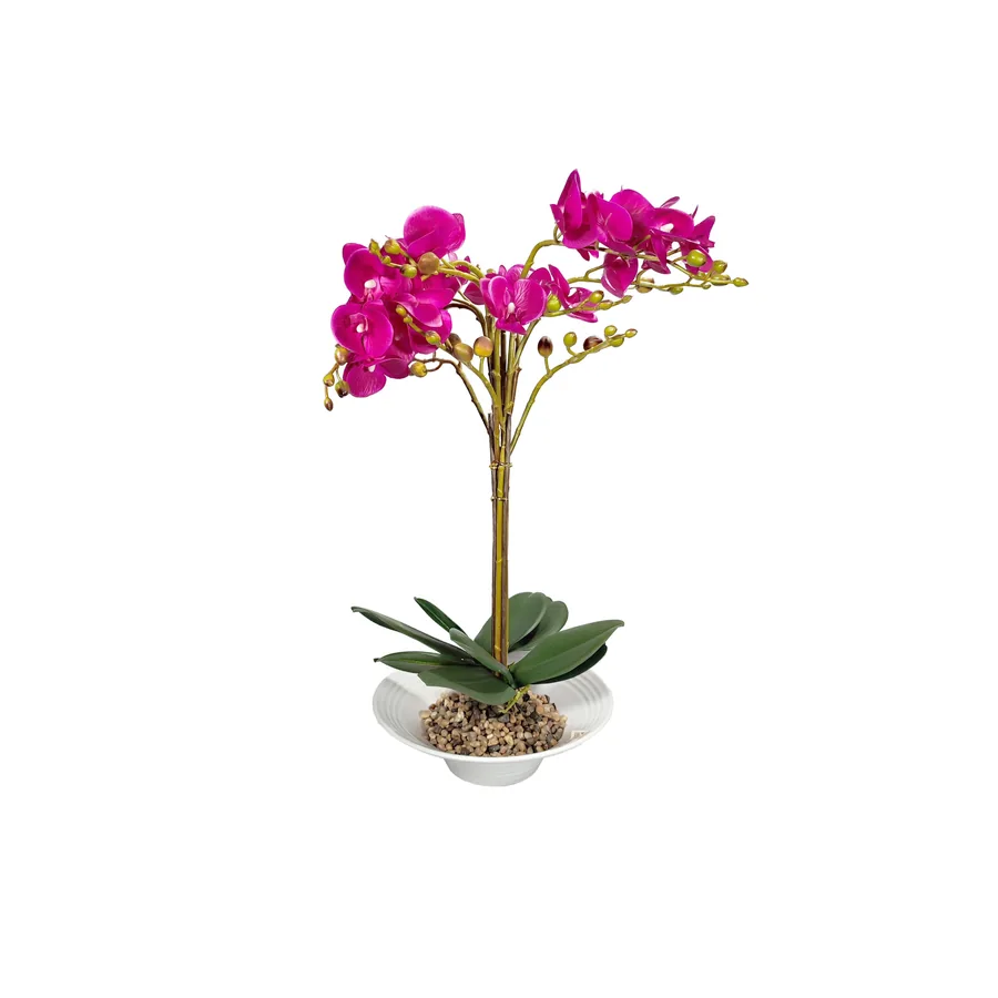 Artificial Phalaenopsis In White Pot - Cerise
